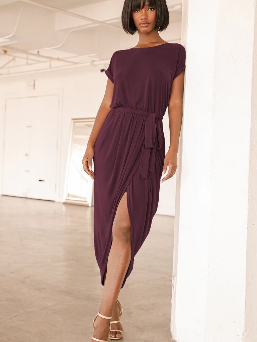 Lulus Greet the Day Dusty Purple Faux Wrap Midi Dress XL